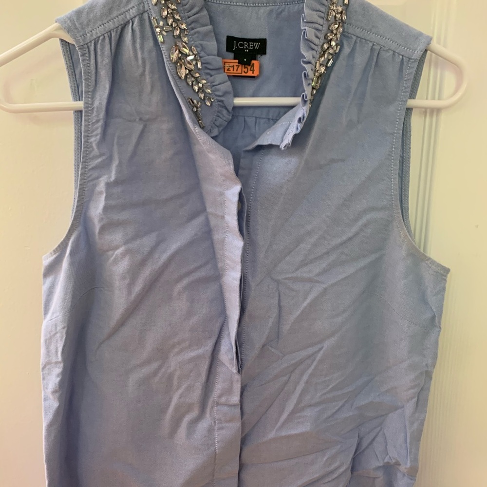 J Crew rhinestone collar button down tank